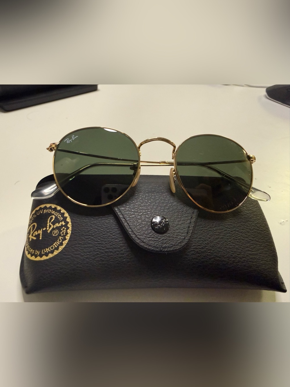 Ray-Ban Gold Frame Sunglasses with Green Lenses